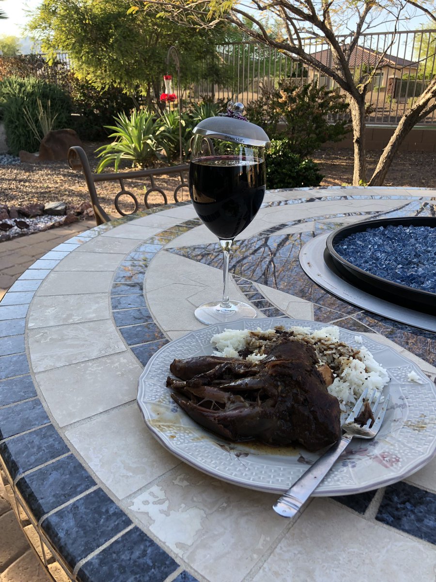 Lamb shanks and <a href="/JackWinery/">Jack Winery</a> on the patio. A beautiful AZ evening.