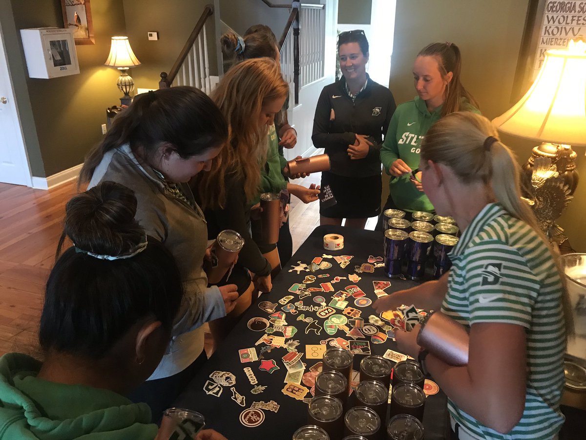 StrutterInvite's tweet image. The pre tournament dinner is complete! The ladies received their tumbler tee gift, ate some cookie cake, and got to hang out with GUS! We are ready to go 8:30 tomorrow morning with a shotgun start. #TheStrutter