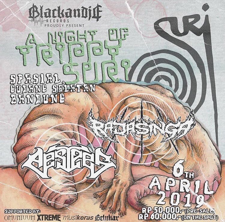 A Night of TRIPPY <a href="/_SURI_/">SURI</a> - Spasial Bandung 6th April 2019.

Presale tiket available at omuniuum until 5th April 2019.

In alliance with <a href="/rajasinga04/">RAJASINGA</a> @aestees

#suritheband #waham #rajasinga #aestees #blackandje #blackandjerecords