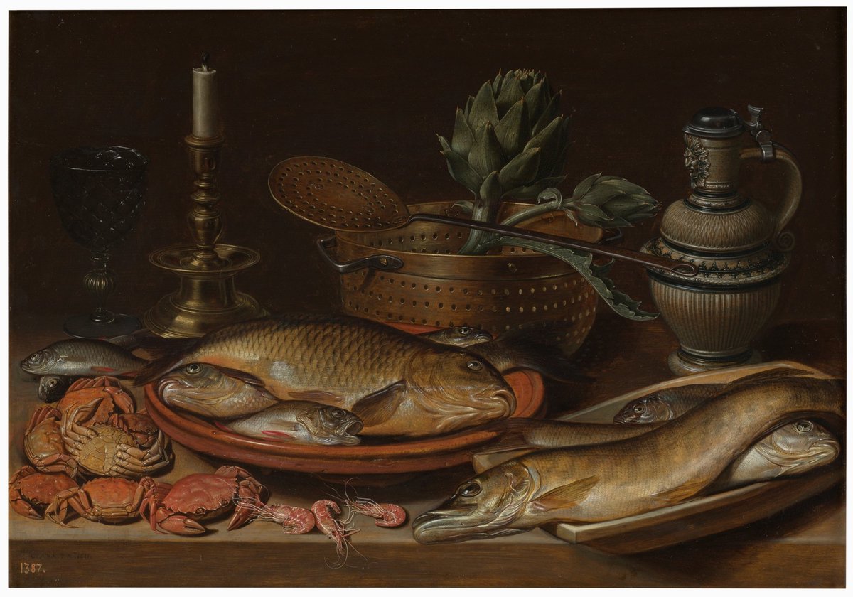 But I hope I've done something to sway you from the commonly-held belief still lifes are just boring bowls of fruit. A final tip, BTW: If the still life you're looking at contains an reflective metal, examine it closely. There might be a self-portrait of the artist in there.