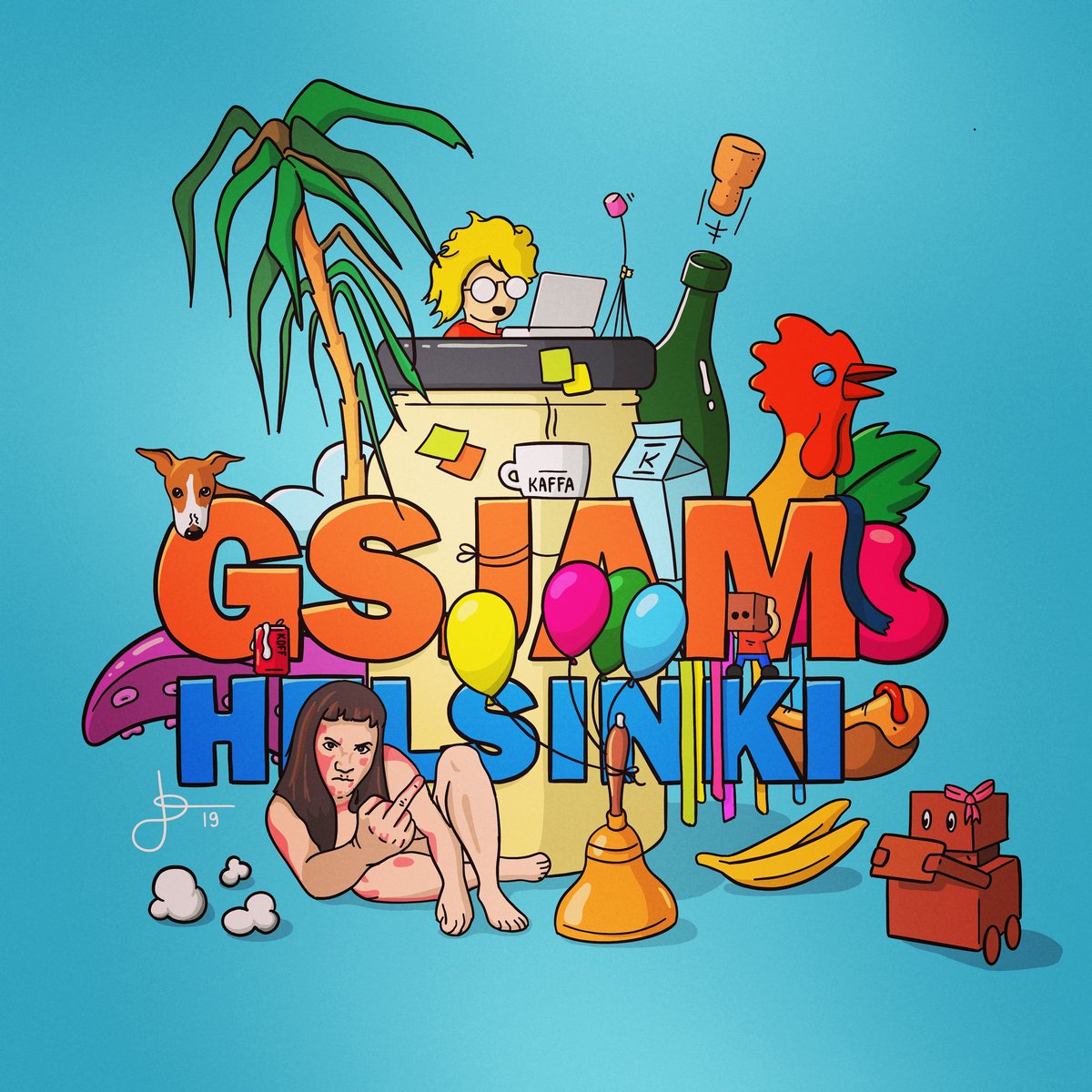 #gsjam <a href="/hasanpartners/">hasanpartners</a> is getting ready for the final day! Illustration by @JaaPoro