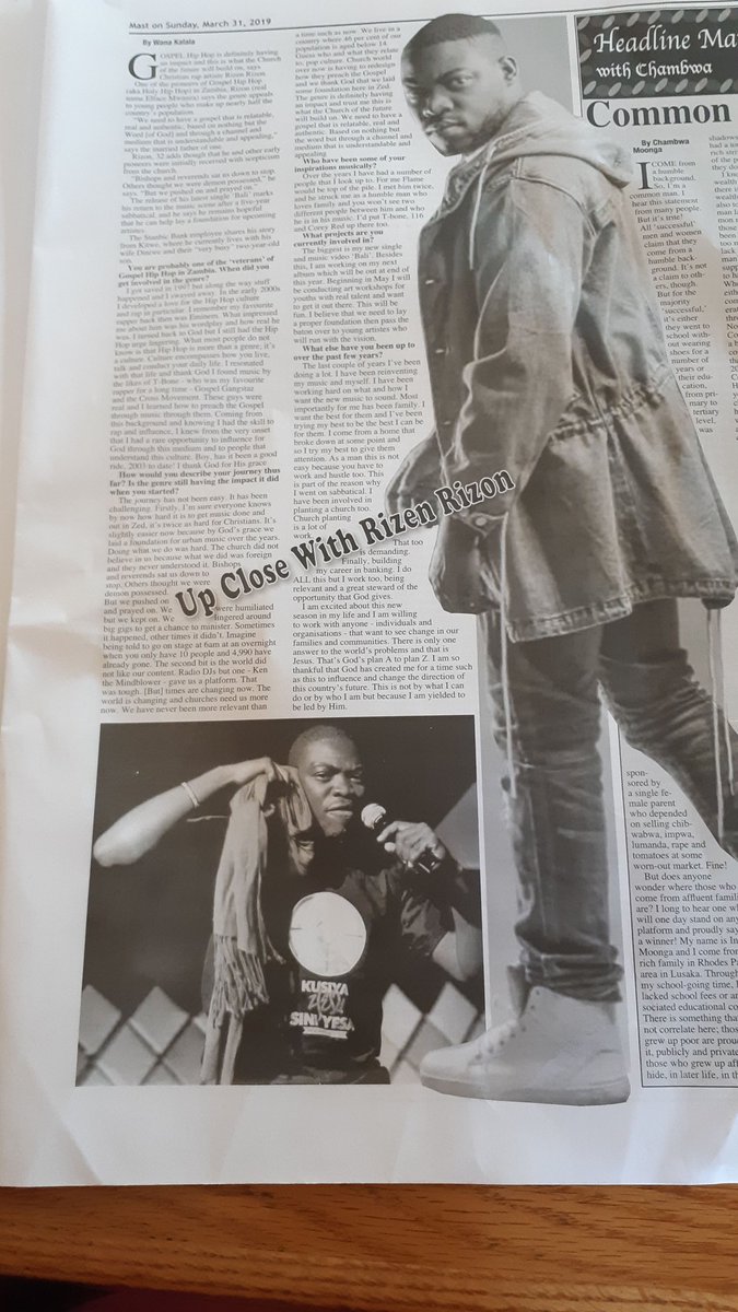 Reflecting on Christian Hip Hop in Zambia in today's Mast Newspaper as I am stepping up my artist mentorship workshops