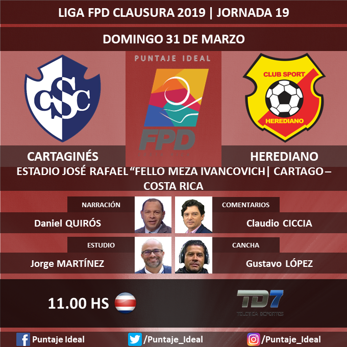 laguiapambolera's tweet photo. ⚽ #LigaFPD 🇨🇷 | #Cartaginés vs. #Herediano
🎙 Narración: @danielquirosc
🎙 Comentarios: @claudiociccia
🎙 Estudio: @jorge8martinez
🎙 Cancha: @Gustavolopezca
🎙 Análisis Arbitral: @RamonLuisMendez
📺 @TeleticaTD7
🖥 APP de @tdmas_cr
🤳 #EstamosEnLaCancha
Dale RT 🔃 https://t.co/aYnxVPWUZ0