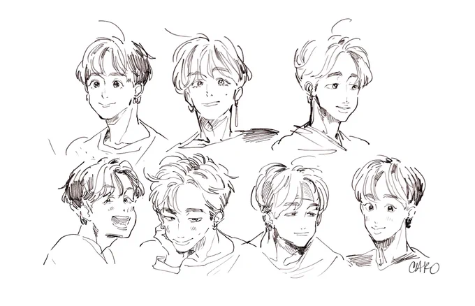 took an extremely long break in between studying b/c i miss drawing :c saw a thing going around and tried drawing everyone by memory c: 
i realized doing this that i can draw some members really quickly and others i have to keep redrawing until it looks remotely like them lol 