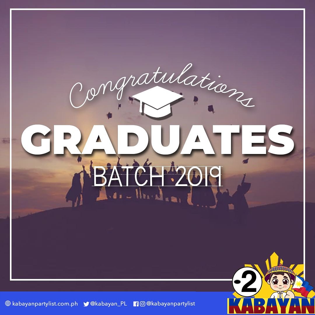 kabayan_PL's tweet photo. Matapos ang mahabang panahon na pagpupunyagi, ikaw ay nagwagi! Sa araw na ito, ikaw ay magtatapos. Congratulations!

Sa wakas, nagbunga rin ang maraming araw na wala kang tulog sa pagrereview para sa iyong mga exams. Saludo ang KABAYAN Partylist sa ‘yo. https://t.co/BBaxDdfTY3