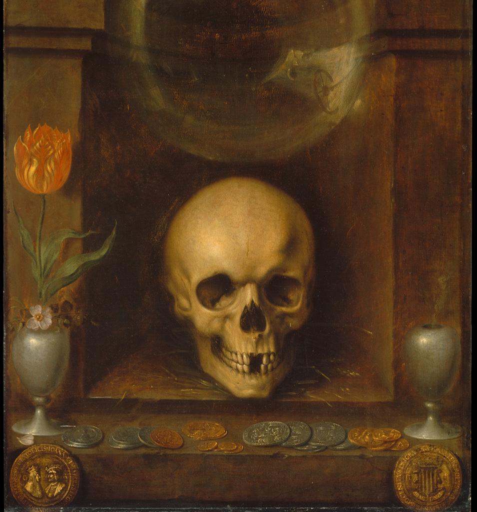 "Vanitas" is Latin for empty, futile, WORTHLESS. And it's a description of your SHORT AND POINTLESS MORTAL LIFE.Skulls, snuffed and short candles, wilting flowers, emptying hourglasses, fragile soap bubbles, toppled glasses. The symbolism is still clear, centuries later.