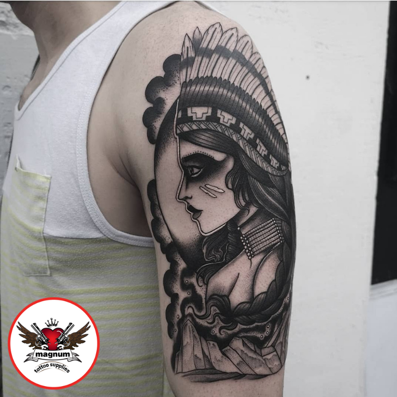MagnumTattoo's tweet photo. Native American Girl by Josh Hurrell with #magnumtattoosupplies ๐ช๐ป๐๐ป
#blackandgreytattoo #blackandgrey #uktta #monotraditional #neotraditionaltattoo #tattooing #blackworkers #darkartists #dotwork #gypsyhead #Woman #uktattoos #uktattooing
https://t.co/i4LepjpOXv https://t.co/2lAJLQOVVE