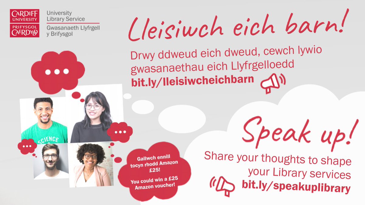 cardiffunilib's tweet photo. Morning!

Are there aspects of our Library services you particularly love 😍 or hate 😡? We need to hear about it! Take a couple of minutes to feed back to us using the link below, plus there's a chance to win a £25 Amazon voucher: 

https://t.co/uOk48lTUP5 💭📢 https://t.co/HDy0krkFK5