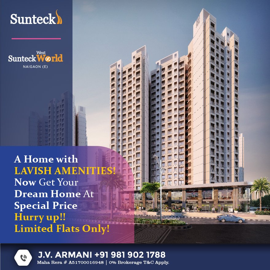 SunteckWorld's tweet photo. A Home with LAVISH AMENITIES! 
Now Get Your Dream Home At Special Price Hurry up!! Limited Flats Only!🏢
Sponsored By: JV Armani
Maha Rera # A51700016948
📞call: 9819021788 
Whatsapp us: https://t.co/kwa6XUcSg9 
#sunteck #sunteckwestworld #property #realestate #realestateinmumbai https://t.co/P75dsoGIrF