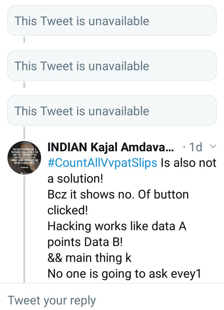 किरण पट्टनायक (#BanEVM) (@kiran_patniak) on Twitter photo मेरे <a href="/kiran_patniak/">किरण पट्टनायक (#BanEVM)</a> हैंडल में भी मित्रों को ट्विट श्रृंखला नहीं जिख रही! जवाबी ट्विट में भी मित्रों को मेरे ट्विट गायब दिख रहे!!
मोदी गैंग ईवीएम विरोधी आंदोलन को गंभीरता से ले रहा, विपक्ष लापरवाह!!
#BanDigitalElections
#BanEVM
#CountAllVvpatSlips
<a href="/yadavakhilesh/">Akhilesh Yadav</a> <a href="/PawarSpeaks/">Sharad Pawar</a> मेरे <a href="/kiran_patniak/">किरण पट्टनायक (#BanEVM)</a> हैंडल में भी मित्रों को ट्विट श्रृंखला नहीं जिख रही! जवाबी ट्विट में भी मित्रों को मेरे ट्विट गायब दिख रहे!!
मोदी गैंग ईवीएम विरोधी आंदोलन को गंभीरता से ले रहा, विपक्ष लापरवाह!!
#BanDigitalElections
#BanEVM
#CountAllVvpatSlips
<a href="/yadavakhilesh/">Akhilesh Yadav</a> <a href="/PawarSpeaks/">Sharad Pawar</a>