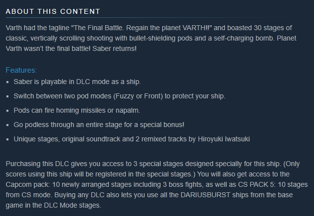 DARIUSBURSTCS's tweet photo. @AbandonInPlace Glad you're enjoying it!
The description you mention is introducing the original game, Varth ('About this content') from which this DLC is derived. 
The DLC features are written below ('Features'). https://t.co/DCRJkp96S9