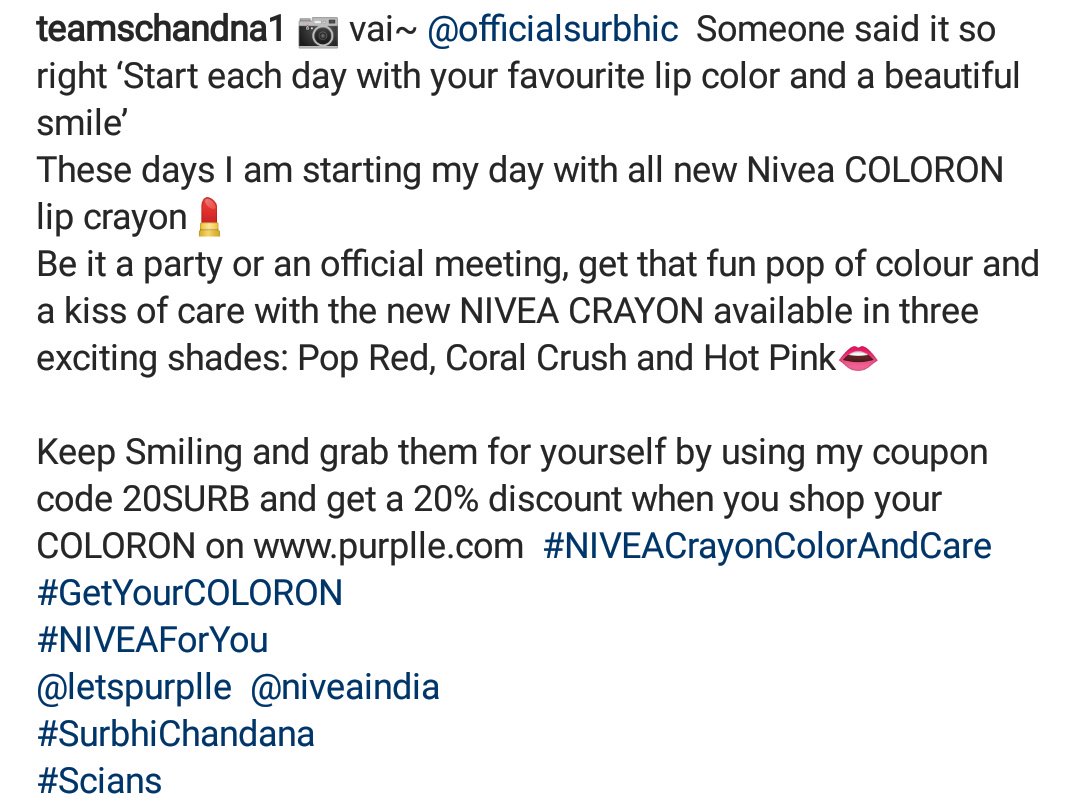 TeamSChandna's tweet photo. 📸|• Sassy @SurbhiChandna posing for #NiveaCryonColorAndCare #GetYourCOLORON #NiveaForYou 

#SurbhiChandna #Ishqbaaaz #scians https://t.co/j0VeV9zWyI
