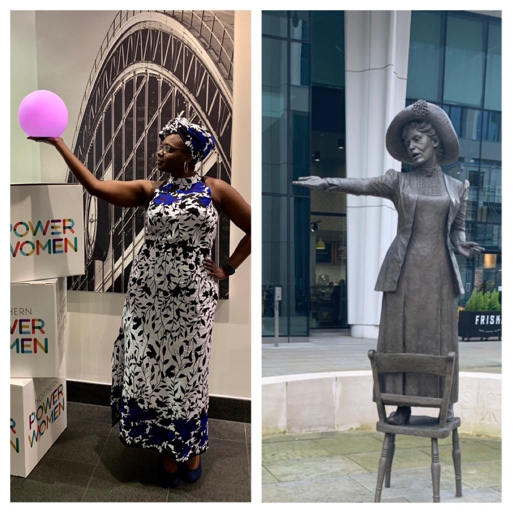 Two inspirational women standing proud in #Manchester.

One changed history, the other is changing the future #WINCumbria <a href="/NorthPowerWomen/">northernpowerwomen</a> #NPWawards #emmelinepankhurst