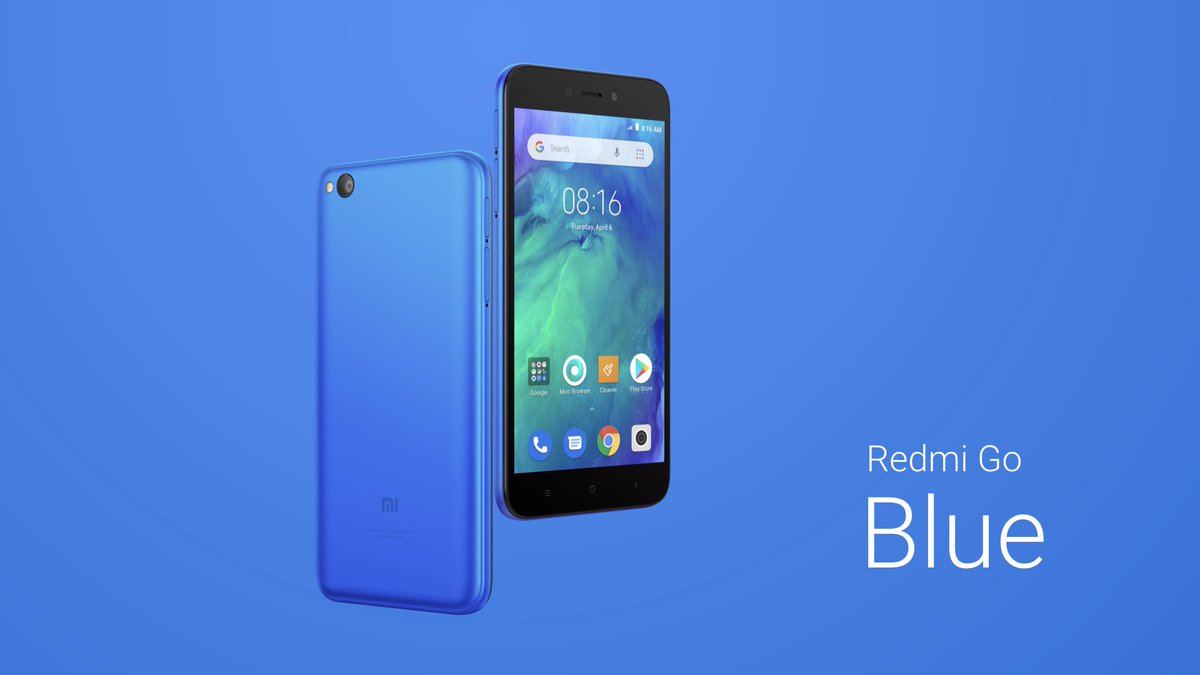 XiaomiIndia's tweet photo. Mi fans, presenting #RedmiGo #AapkiNayiDuniya

- Qualcomm® Snapdragon™ 425
- Android™ Oreo™ (Go Edition)
- 3000mAh Battery
- 8MP Rear camera with LED Flash
- 5MP Selfie camera
- 5" HD display
- 4G Network Connectivity
- Color: Blue &amp; black
- Price: ₹4,499

RT &amp; spread the ❤️ https://t.co/aanAoiauqj