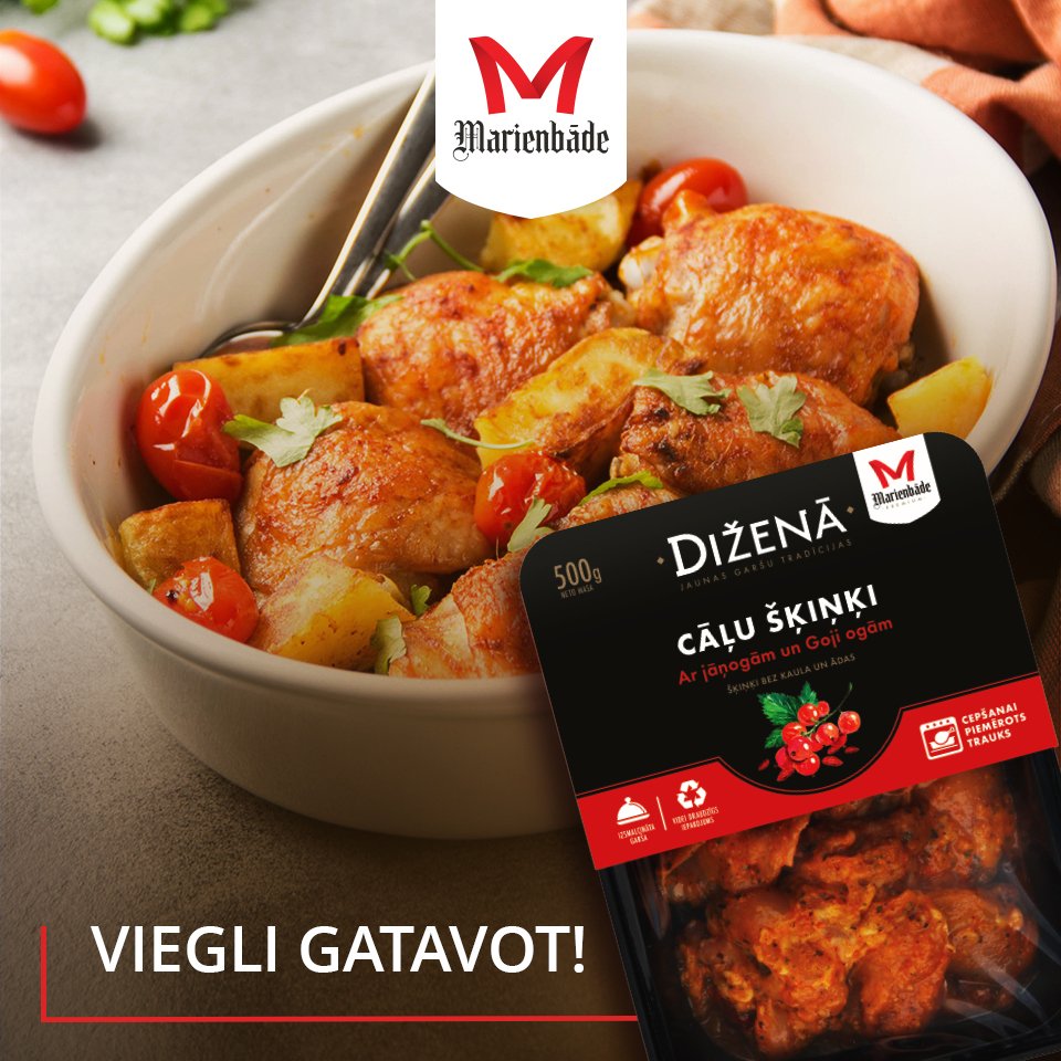 marienbade's tweet photo. Viegla, sulīga un aromātiska cāļa gaļa izsmalcināti gardā marinādē! 😋 Nav nepieciešams pievienot taukvielas un mazgāt cepešpannu, jo šķiņķīši cepami cepeškrāsnī ar visu trauku. https://t.co/fzBS4JTkRe