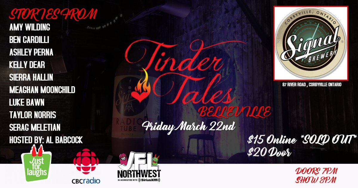 Tinder Tales is coming to Belleville this Friday March 22nd for the first time ever! Hosted by <a href="/AB3Comedy/">Al Babcock</a>. This show was SOLD OUT weeks in advance, but we have luckily been able to add a couple more tickets. Grab one Online for $15 or $20 at the door. 

facebook.com/events/2439938…