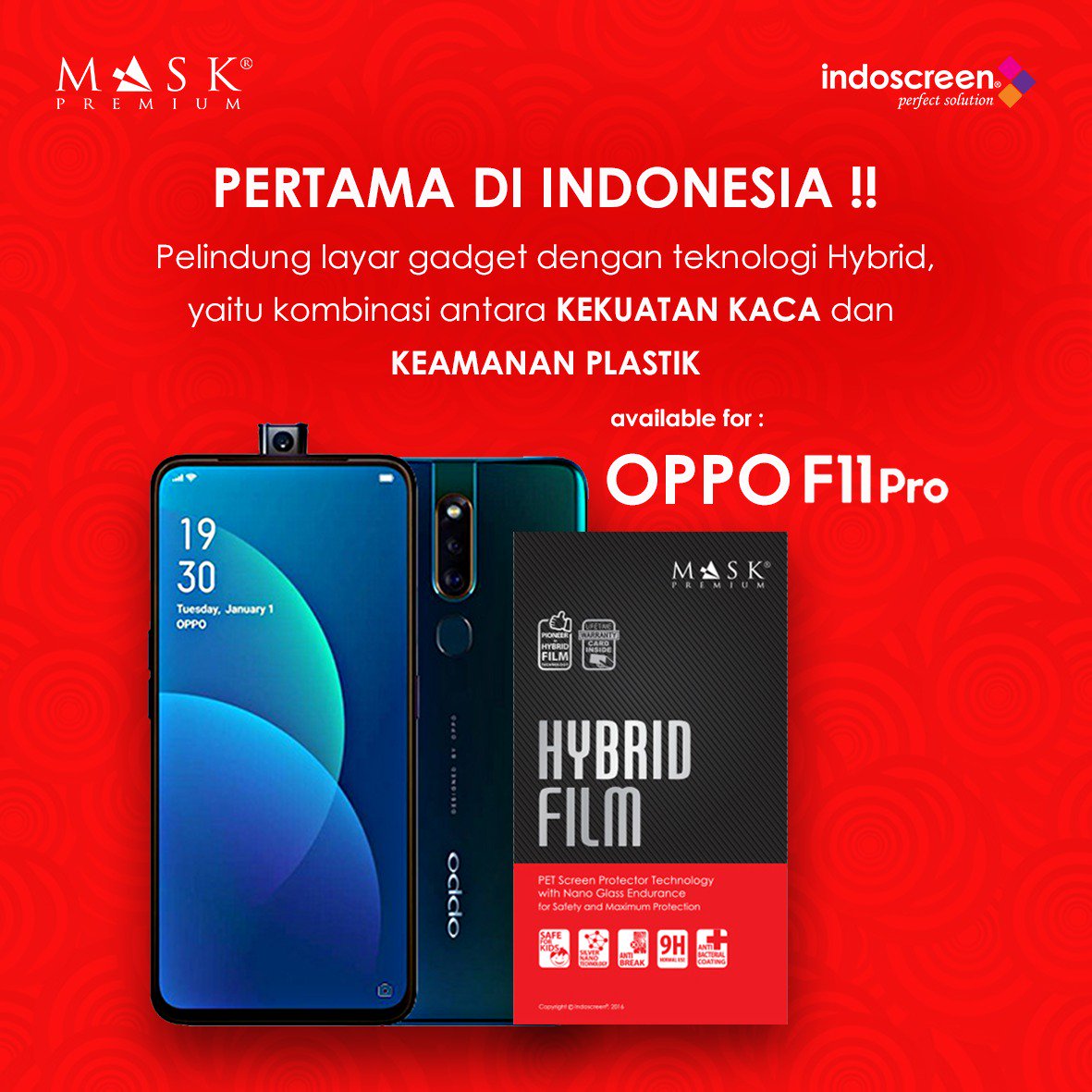 indoscreen's tweet image. Screen Protector teknologi Hybrid adalah screen protector berbahan campuran antara kekuatan kaca dan keamanan plastik. Sehingga dapat melindungi layar Oppo F11 Pro mu dengan maksimal.
#indoscreen #temperedglass #hybridfilm #antigores 
#smartphone #antipecah  #Oppo #OppoF11Pro