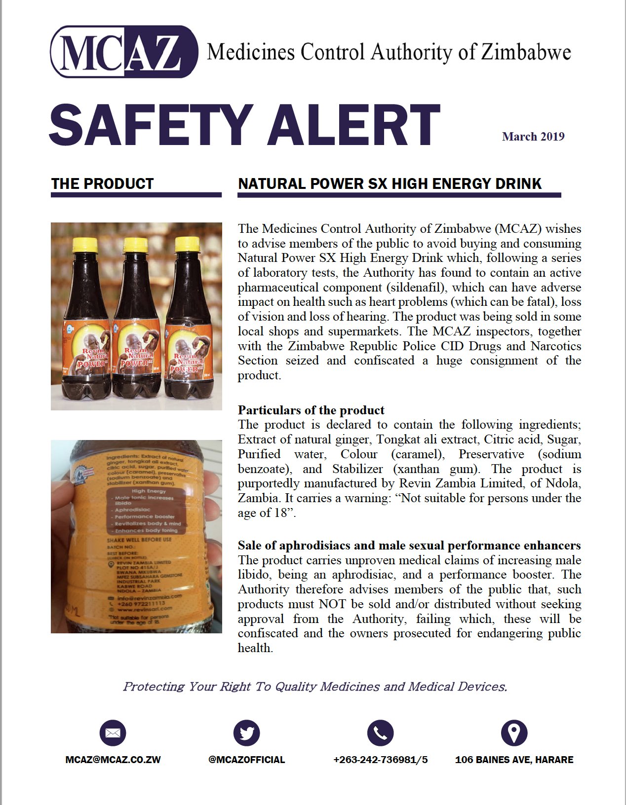 Medicines Control Authority of Zimbabwe on X: SAFETY ALERT: NATURAL POWER  SX HIGH ENERGY DRINK t.coMuc9lAieqU  X