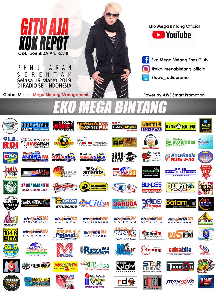 IstanaFMBlitar's tweet photo. Dengarkan 📻 @IstanaFMBlitar sekarang ⏲️ 15.30 WIB with #AdamJordan #PemutaranSerentak 👉 @ekomeybe Eko Mega Bintang - Gitu Aja Kok Repot 👈 CC #GlobalMusik #MegaBintangManagement @aWe_Radiopromo #gituajakokrepot https://t.co/MN0cKXUYc9