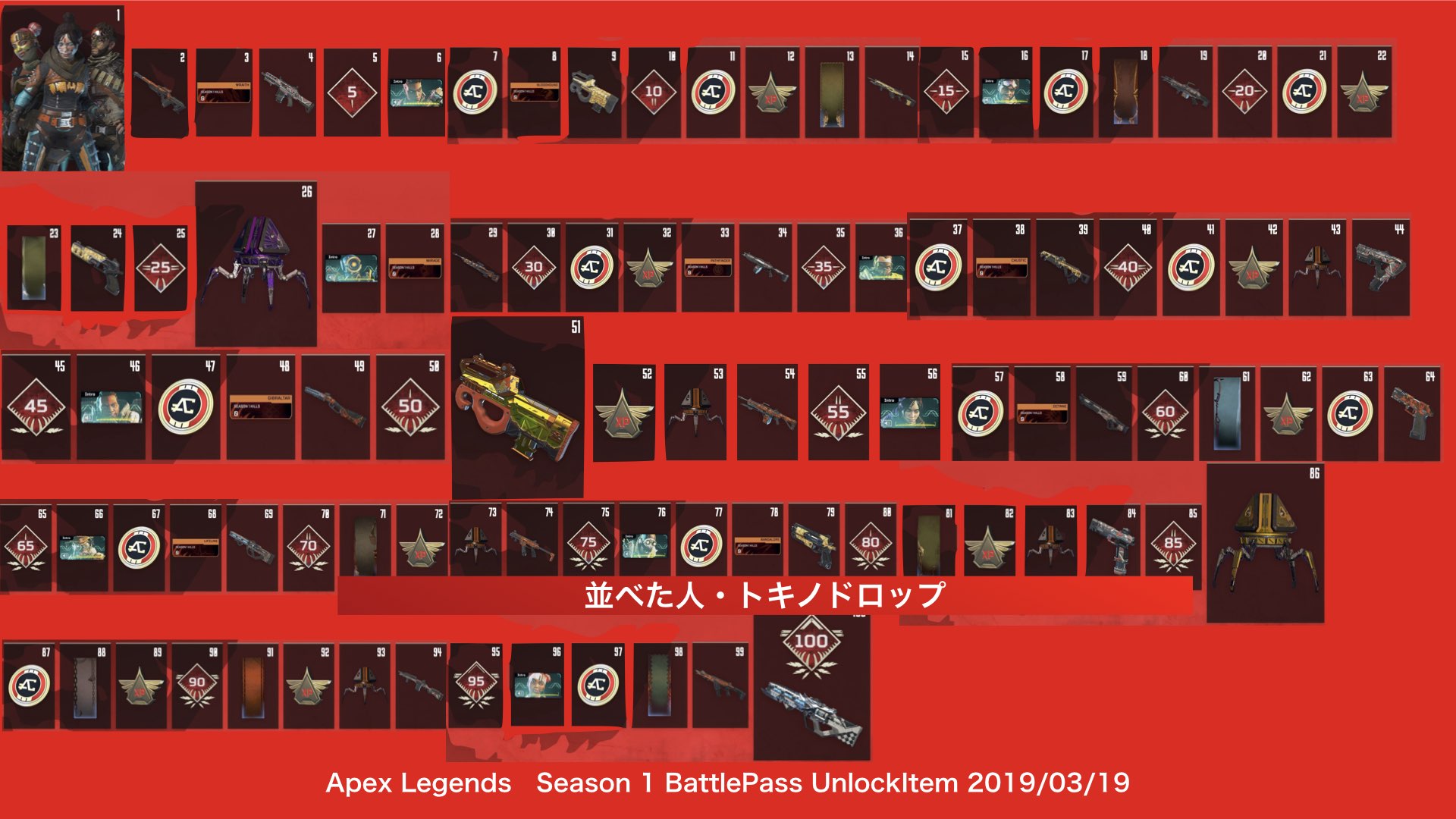 טוויטר 赤雪すずみ בטוויטר Apexlegends バトルパスシーズン１まとめ 報酬は合計102個 レジェンドスキン3 武器スキン22 レベルバッジが19 フレーム9 S1キル数トラッカー イントロボイス全員分 Xp 10 Apexコイン 14 Apexパック5 紫パック1 金パック1 総評 しょぼいし