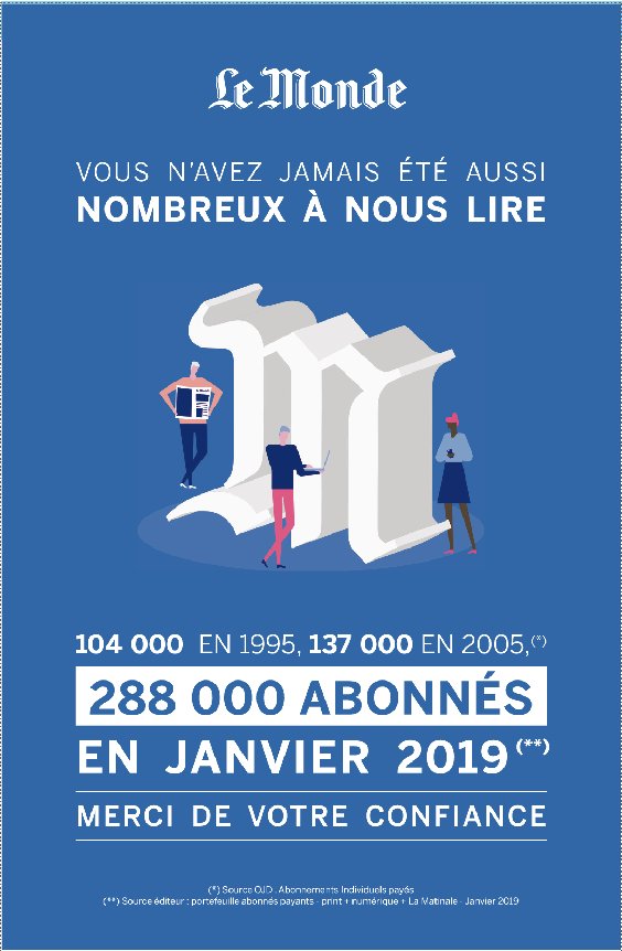 Au total, 288.000 abonnés (journal, magazine, web, applications...) aux publications du "Monde", au plus haut depuis... 74 ans ! #journalisme #investigation #débats #reportage