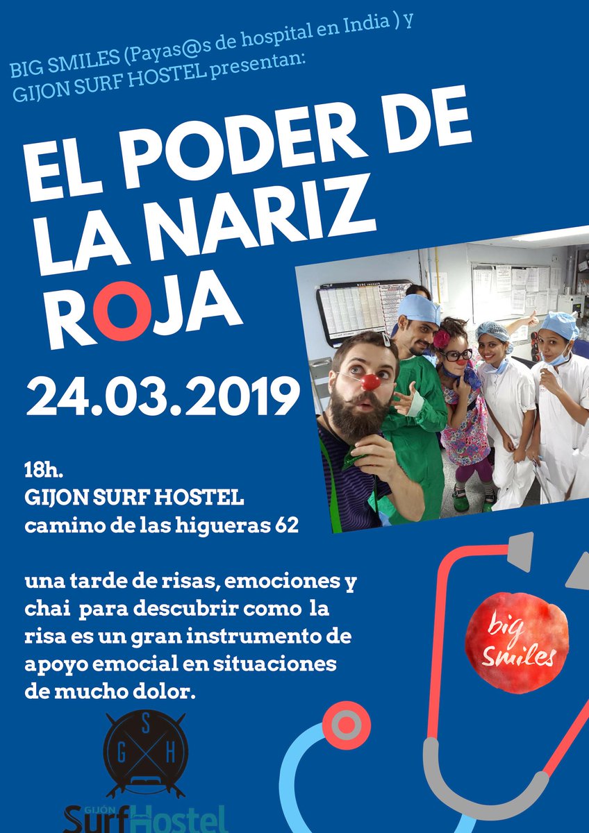 asc_BigSmiles's tweet photo. domingos diferentes en #gijonsurfhostel, comparte con nosotros #risas, trabajo y #emociones. Una tarde diferente, para conocer una profesión diferente: #payasosypayasasdehospital a 7000km de distancia. tomate un Chai con nosotros y descubre #ElPoderdelaNarizRoja https://t.co/XQS9AFRSNs