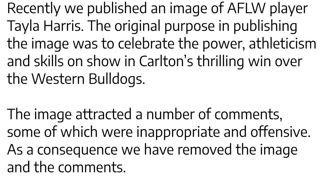 AnnaMeares's tweet image. How this incredible image of Tayla Harris by Michael Willson was;
1- seen as negative and drew trolls to comment and
2- that the @7AFL took it down as a result...
ASTOUNDS ME!
So I’m sharing it proudly! #GoTaylaGo #womeninsport