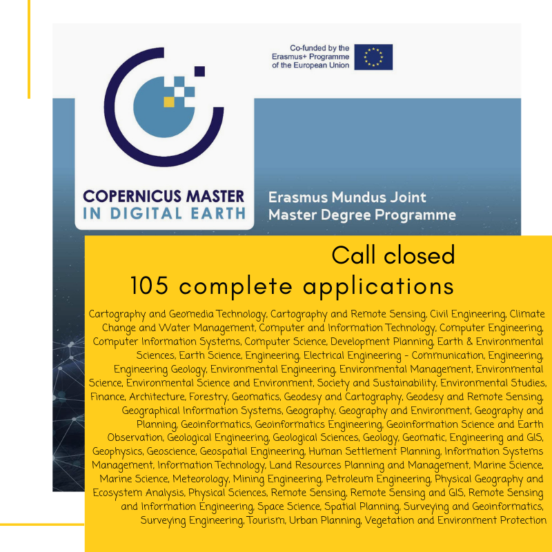 MSc_CDE's tweet photo. Thanks for applicant's high interest in the @EUErasmusPlus #EMJMD programme @MSc_CDE.

#EMCDE call closed, student selection procedures and deadlines available @ https://t.co/ZwhdoVzgpC

@UniSalzburg @UBS_universite @UPOlomouc #Copernicus #DigitalEarth https://t.co/DjKHddiJzr