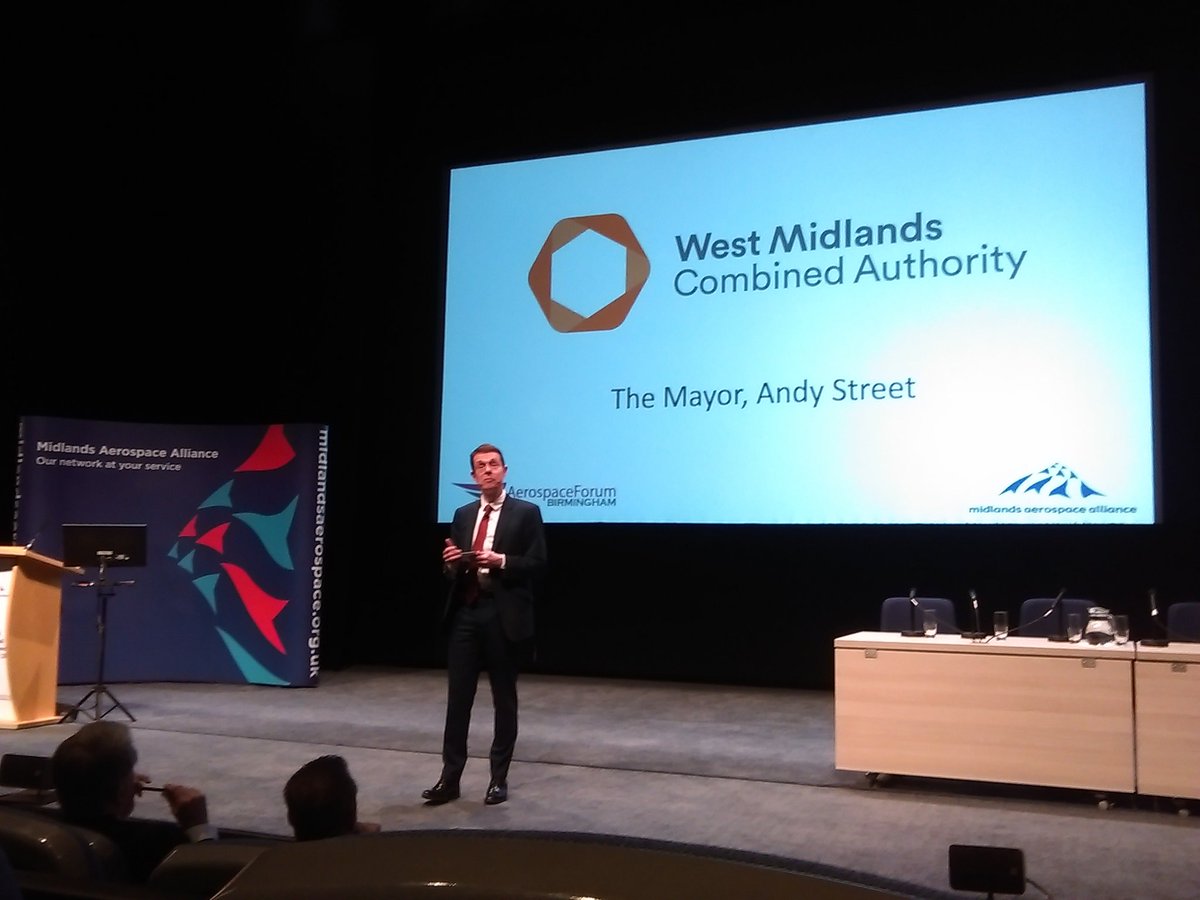 Mayor of West Midlands <a href="/andy4wm/">Andy Street</a> opening the <a href="/MAAaero/">MAA</a> conference with thoughts on Regional Industrial Strategy, #skills, continued cooperation with Europe and #BREXT #Aerospace #aerospaceforum
