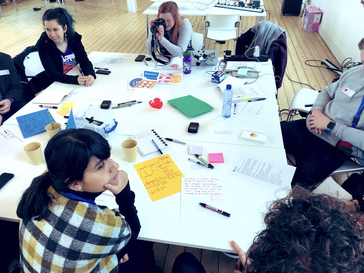 SaraNevay's tweet image. Some lively discussion around #wellbeing during the first phase of our #etextile playground workshop. Considering descriptions, drivers and possible definitions... @designmeworld @RTD2019