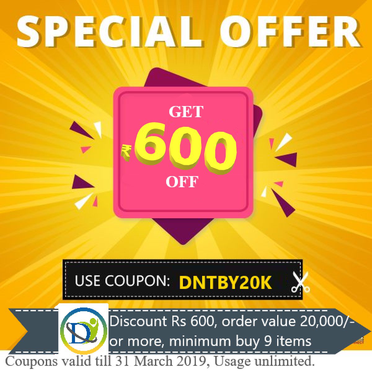 DentbayShop's tweet photo. Dentbay super deal offer 
Use Coupon Code DNTBY20K
Discount Rs 600, order value 20,000/- or more, minimum buy 9 items
https://t.co/tghuIT0gME
#dentbay
#dentist
#dental https://t.co/XGz4v7ffUX