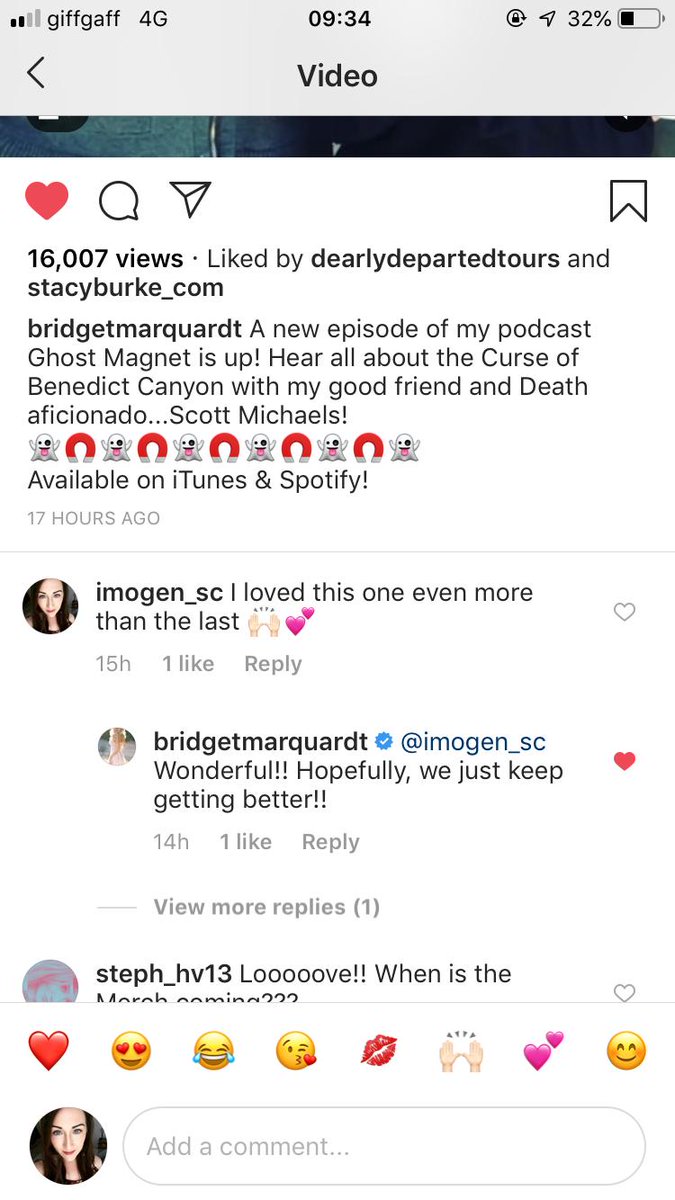 imjmsc's tweet photo. Still slightly freaking out because @Bridget replied to me on insta last night! Every knows I’ve been a huge fan since #thegirlsnextdoor  Her new podcast is amazing 👻🧲💕 check it out! #bridgetmarquardt #ghostmagnet #podcast https://t.co/bN95C5FNcU