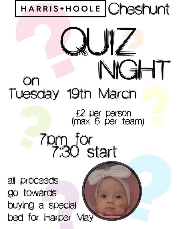 Our Friends @harrisandhoolecheshunt are holding a fundraising quiz tonight! We've got two teams inthe making.. Want to join us?!?!
7 for 7.30pm.
Can't wait for a bit of Tuesday night entertainment!
.
.
.
.
.
#cheshunt #harrisandhoole #hertsevents #easthe… instagram.com/p/BvL0U5TA7qY/