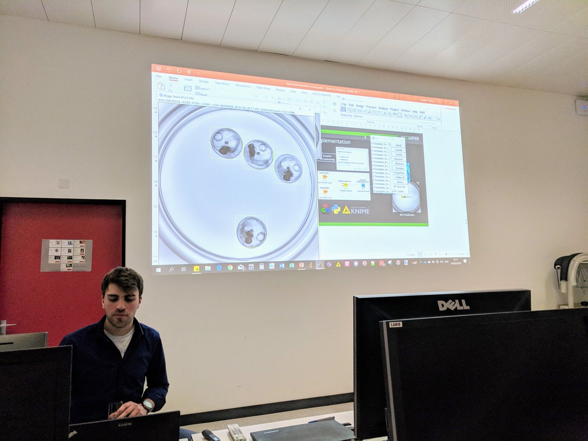 myacquifer's tweet image. .@LauLauThom running a live demo of his @FijiSc plugin for #smartmicroscopy applications at the ACQUIFER Imaging Machine workshop in Basel. Public soon, stay tuned. Thanks again to @Biehli and the @imcf_basel for hosting the event.