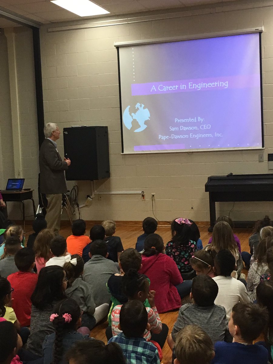 jhart1st's tweet photo. Thank you to Sam Dawson from Pape-Dawson Engineers for inspiring our 1st graders today! The kids are ready and excited to create structures for our STEAM Project. I think most 1st graders want to be Engineers now!! @happytobeahusky @darynpolanco #RootEdHuebner @Pape_Dawson https://t.co/3cwlqDK90T