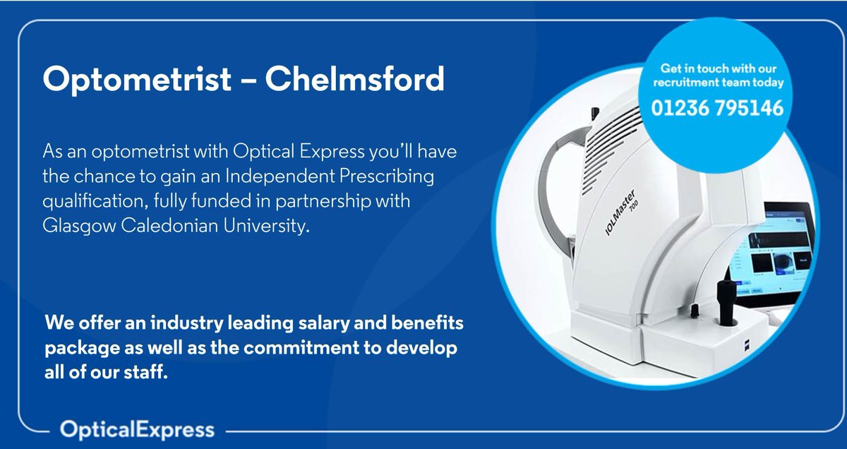 Are you passionate about delivering world class patient care? A fantastic opportunity has become available for an Optometrist to join the team in our Chelmsford clinic. Click on the link below for more information or to apply for this exciting role;
bit.ly/2CJxnQS