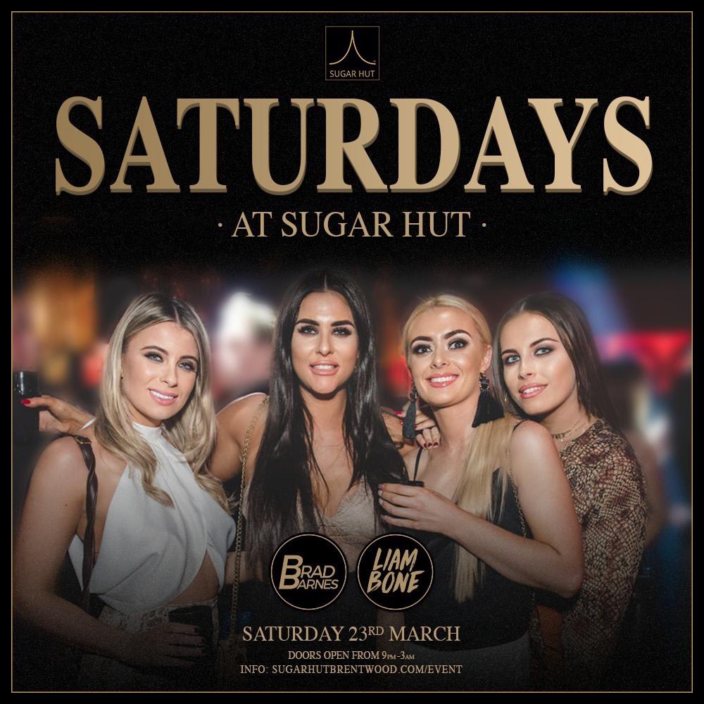 Catch <a href="/LiamBone1/">Liam Bone</a> &amp; <a href="/DjBradBarnes/">Dj Brad Barnes</a> back in the club room this Saturday night ... For VIP tables call 01277 200885 #VIP #tablebehaviour #essex #brentwood #sugarhut #friends #drinks