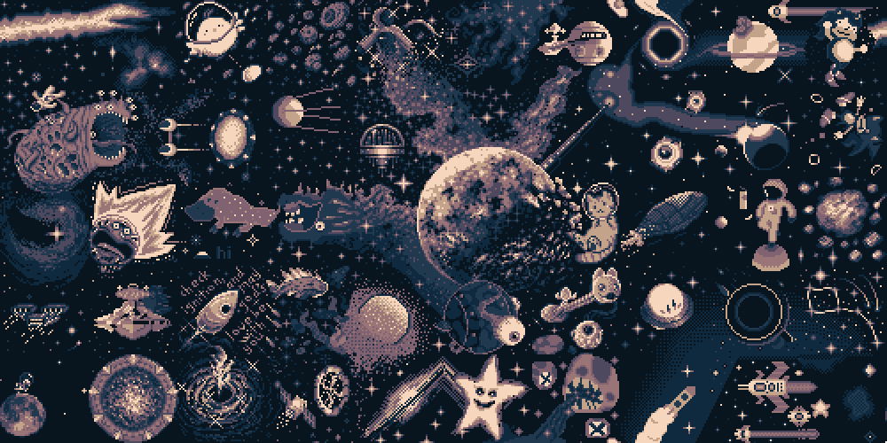 LumpyTouch's tweet photo. Lumpy Weekly Community Quilt 32
Theme: Outer Space
Palette: Nyx8
Our outer space quilts always end up looking fantastic! Thank you to all the artists who contributed.
#pixelart #lumpyweekly https://t.co/MblqH1fJLr