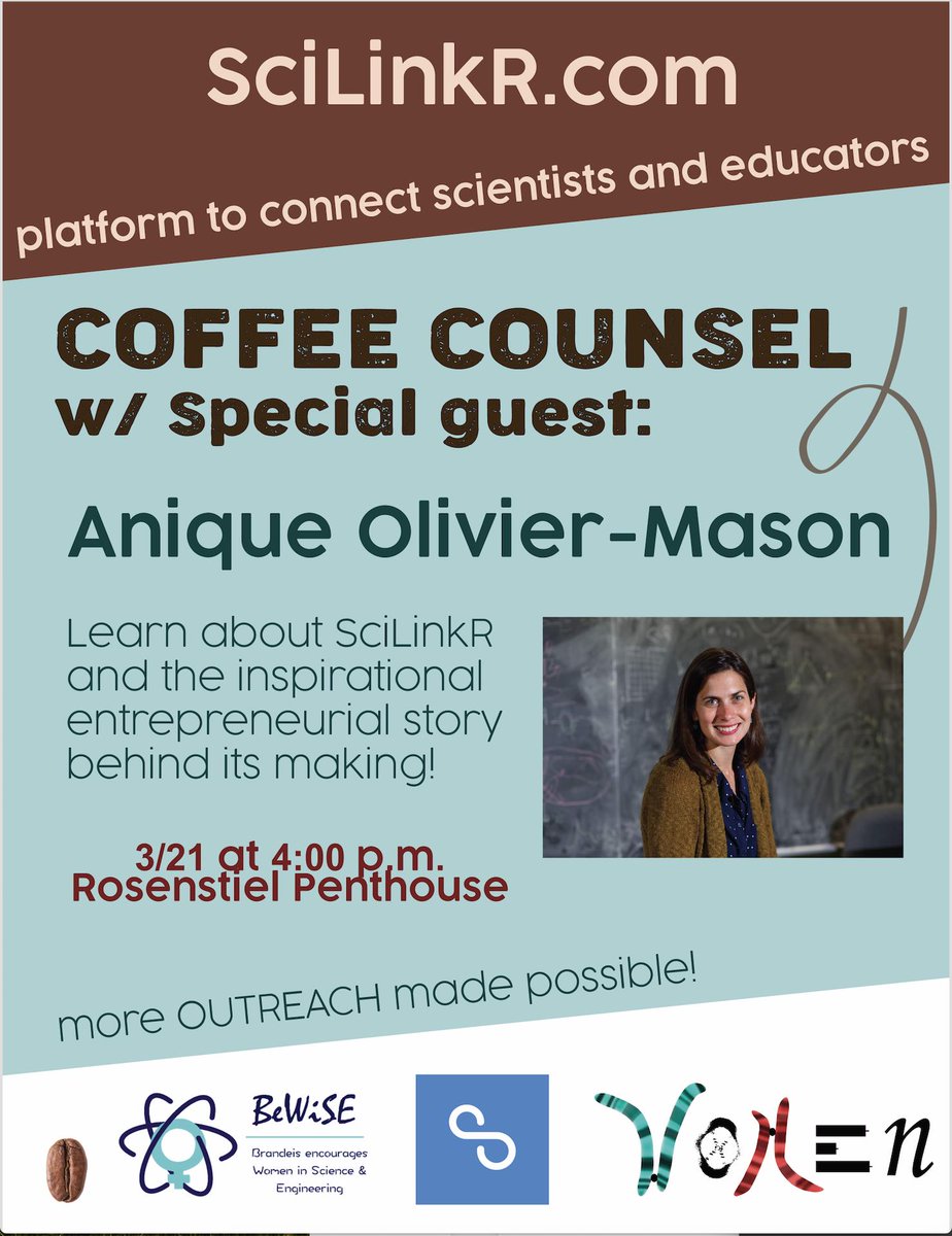 Looking forward to sharing the <a href="/SciLinkR/">SciLinkR</a> story with <a href="/BrandeisWiSI/">Brandeis Women in Science Initiative</a> #scigrad and #sciundergrad students. I'll give an intimate snapshot of what it's like to launch a new venture and will answer questions about entrepreneurship. THURSDAY, 3/21 @ 4p, <a href="/BrandeisU/">Brandeis University</a>. See you there!