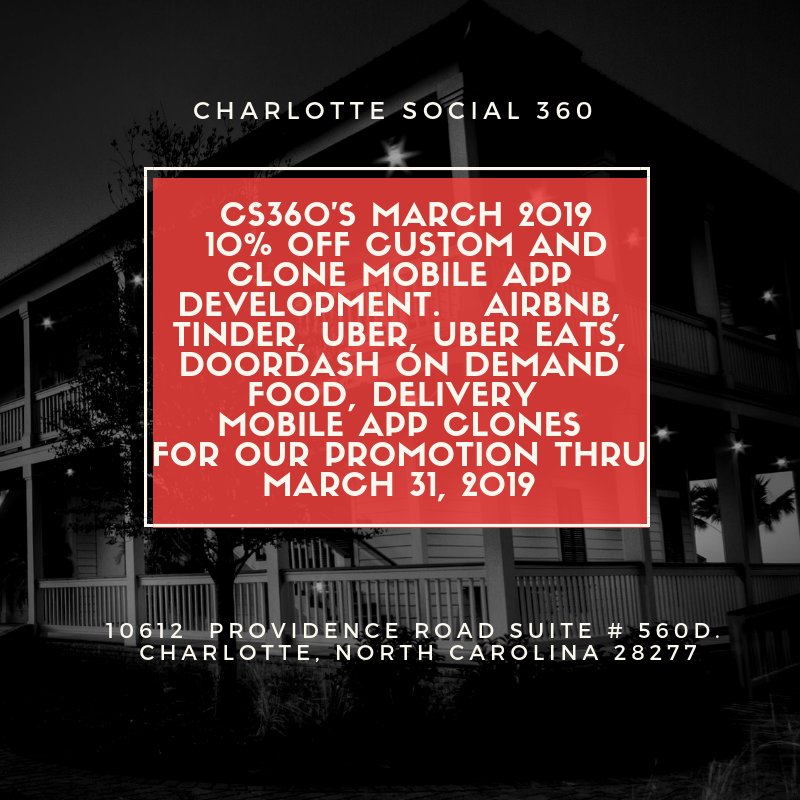 CharlotteSoc360's tweet image. CS360&apos;s March 10 % OFF our Custom and Airbnb, Tinder, Handy for All Services, Uber Eats, GrubHub, On Demand Food Delivery Mobile Software App Clones.  …contact sales@charlottesocial360.com for rebranding &amp;amp; pricing details. #mobileappclones #clonemobileapps #appdevservices #ASO