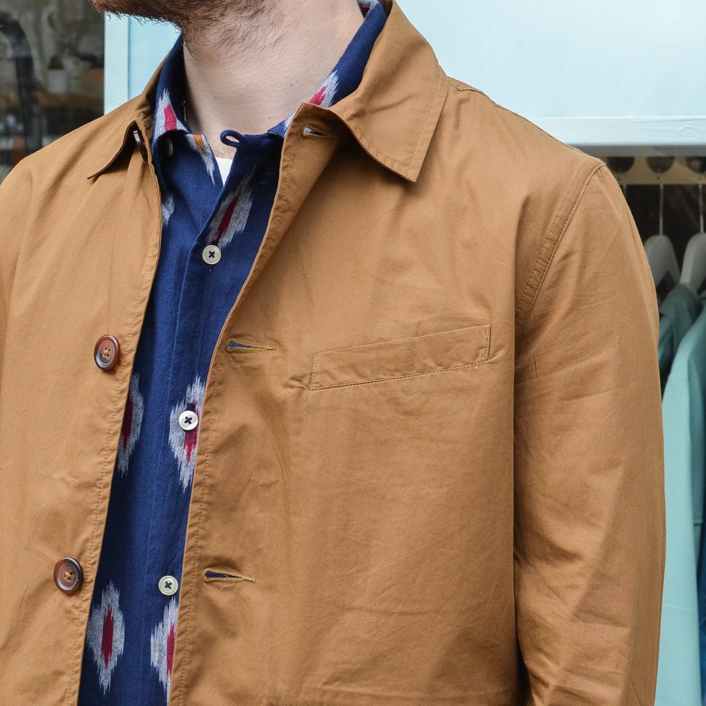 The famous Ikat Shirt is back from @Universal_Works | Jack wears the newest arrivals from our latest drop downstairs in our collaborative space. All available to shop in store and online at liquorstoreclothing.com.