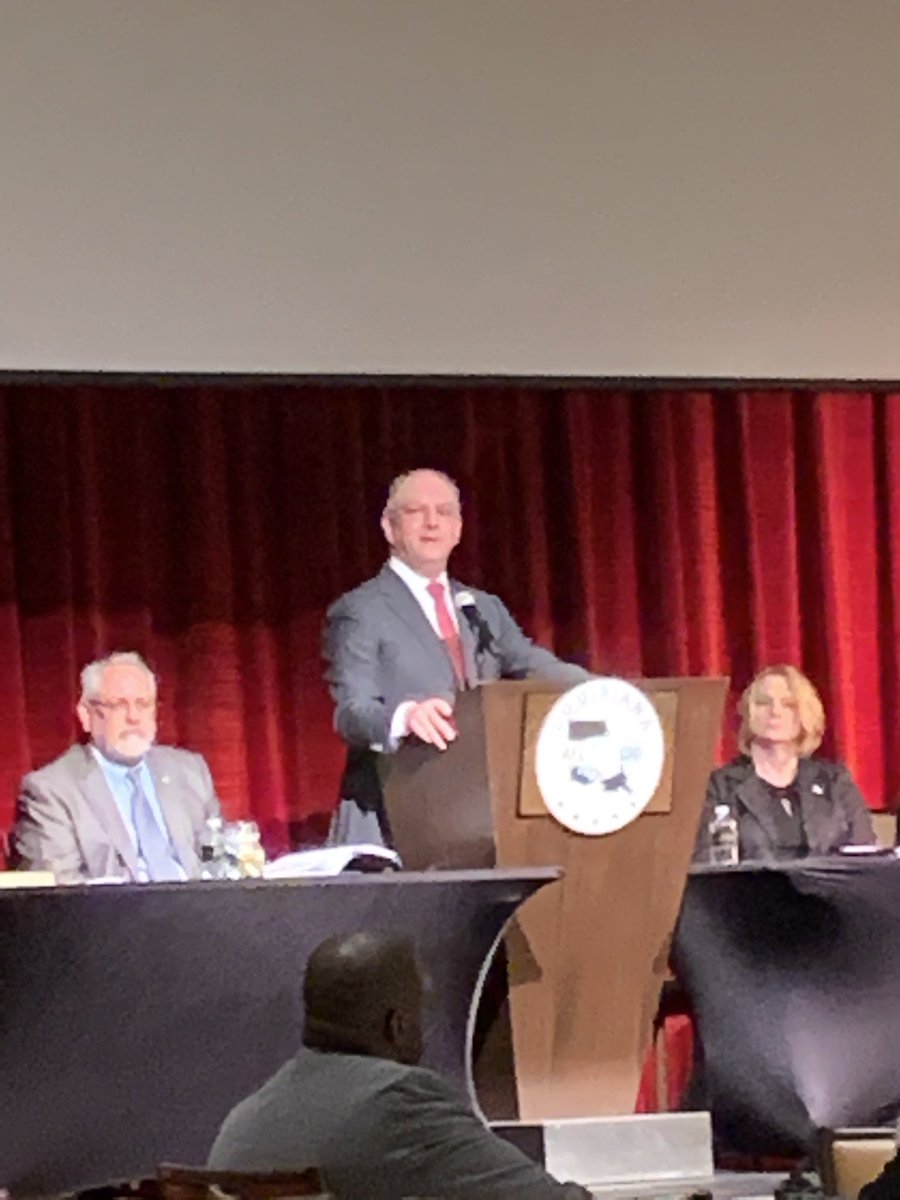 TLunkin's tweet photo. Louisiana Governor, John Bel Edwards speaks at the 2019 Louisiana AFL-CIO Convention #Local620 #FourMoreYears https://t.co/vWC1auoNYO