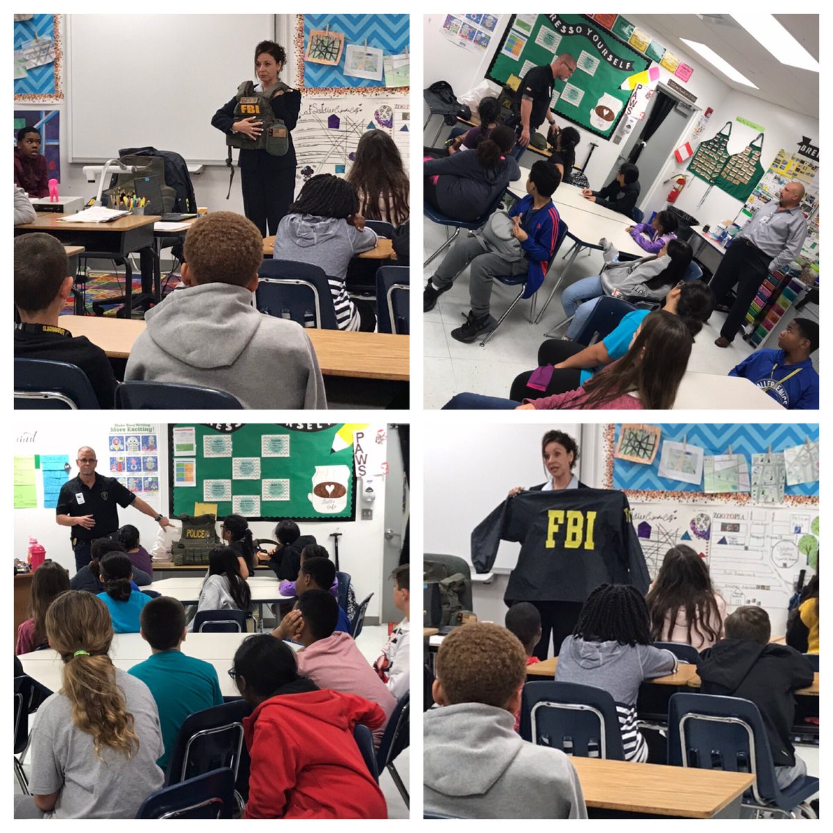 JeanieSilcox's tweet photo. Career Day never disappoints! Thank you for sharing your careers with us! Coral Springs Firefighters, Hasbro Toys Senior Marketing Manager~Latin America, DEA, and the FBI. @newschester @CoralSpringsFD #LookingForwardToOurFuture #WomenintheFBI https://t.co/0ve5hc0eqs