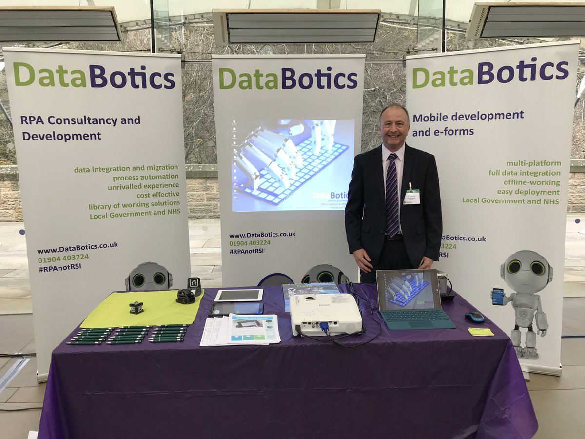 DataBotics's tweet photo. Open for business at #SmartWorking19 @dynamicearth #RPAnotRSI #RPA #Friendsandfamilytest #SoftwareRobots #noapisrequired #AnkiVector #suitedandbooted @HolyroodEvents https://t.co/dAIdygbUBp