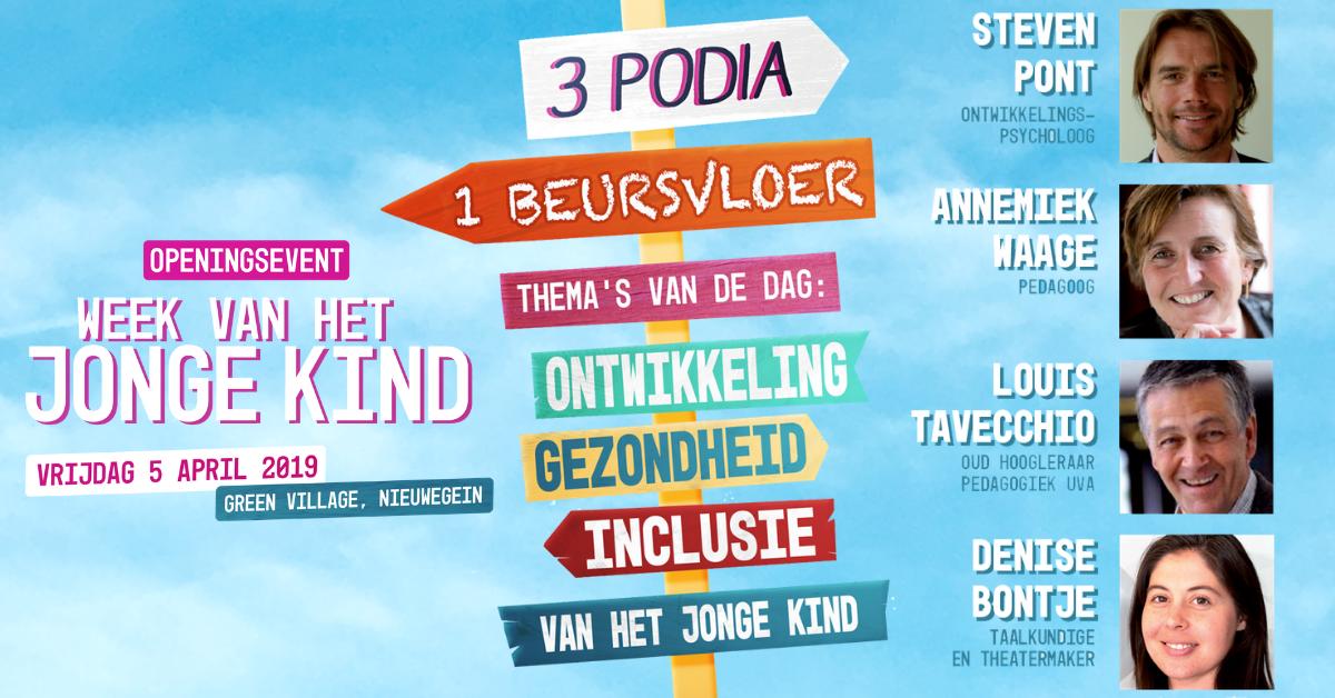 Fris je in één dag je pedagogische kennis op tijdens het Openingsevent Week van het Jonge Kind op 5 april. Met sessies van bekende sprekers als Steven Pont, Mark Mieras en Louis Tavecchio is dit een dag die je niet mag missen. Meer info via: bit.ly/2Tlu51B