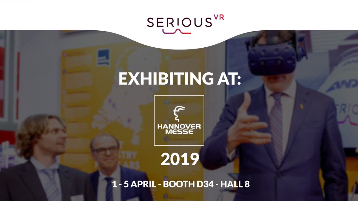 Only 2 weeks until <a href="/hannover_messe/">HANNOVER MESSE</a> 2019 starts! We're exhibiting at  <a href="/HollandHighTech/">Holland High Tech</a> with the Industrial Reality Hub. Visit us from 1 to 5 April at booth D34 in hall 8! Contact info@serious-vr.com to request entry tickets #HM19