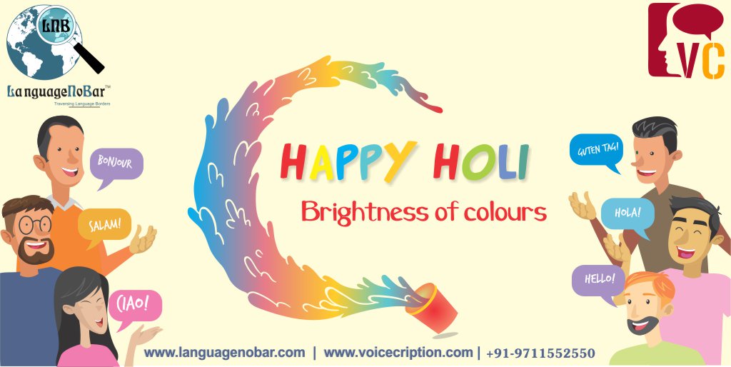 LanguageNoBar's tweet photo. Celebrate the triumph of good over evil through Holi, 2019, one of the brightest and gayest festivals of India. LanguageNoBar marks this year’s festival of colours with lots of wishes for its entire family and all connections.
#HappyHoli #LanguageNoBar #BridgingLanguageBorders https://t.co/ToJY80Gli5