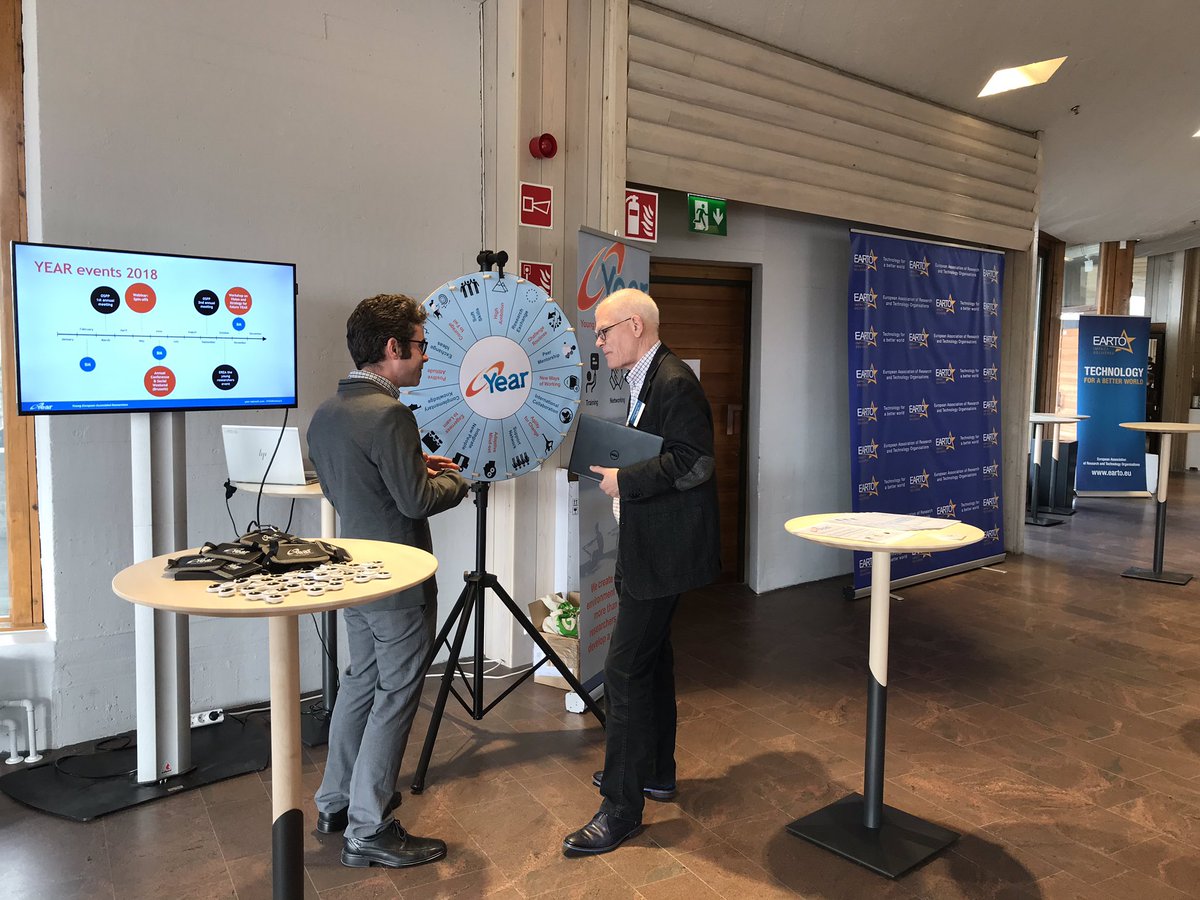 yearNetwork's tweet photo. Come and spin with #YearNetwork the wheel of impact at @EARTOBrussels Conference 2019! @TNO_Research @VTTFinland @Aicia_ @SINTEF  @VITObelgium @RISEsweden @AITtomorrow2day https://t.co/32elP9Ukc7