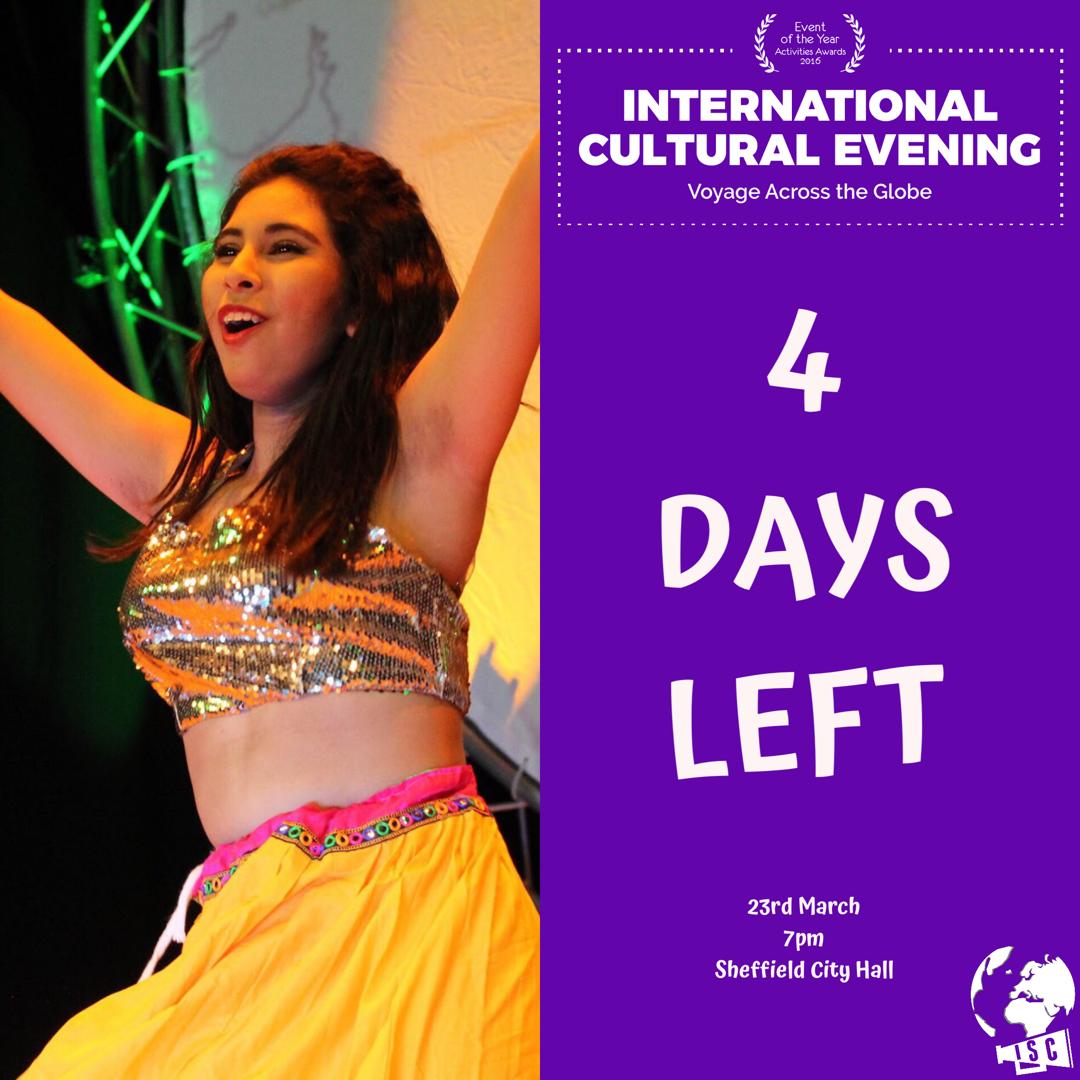 4 DAYS LEFT!!
-
ICE is quickly approaching and tickets are selling very quickly!!! Make sure you grab your before it’s too late..! 
-
All the societies have been working very hard to put together their performances to take you on a cultural adventure 🌎🌍🌏
-
#ICE2019