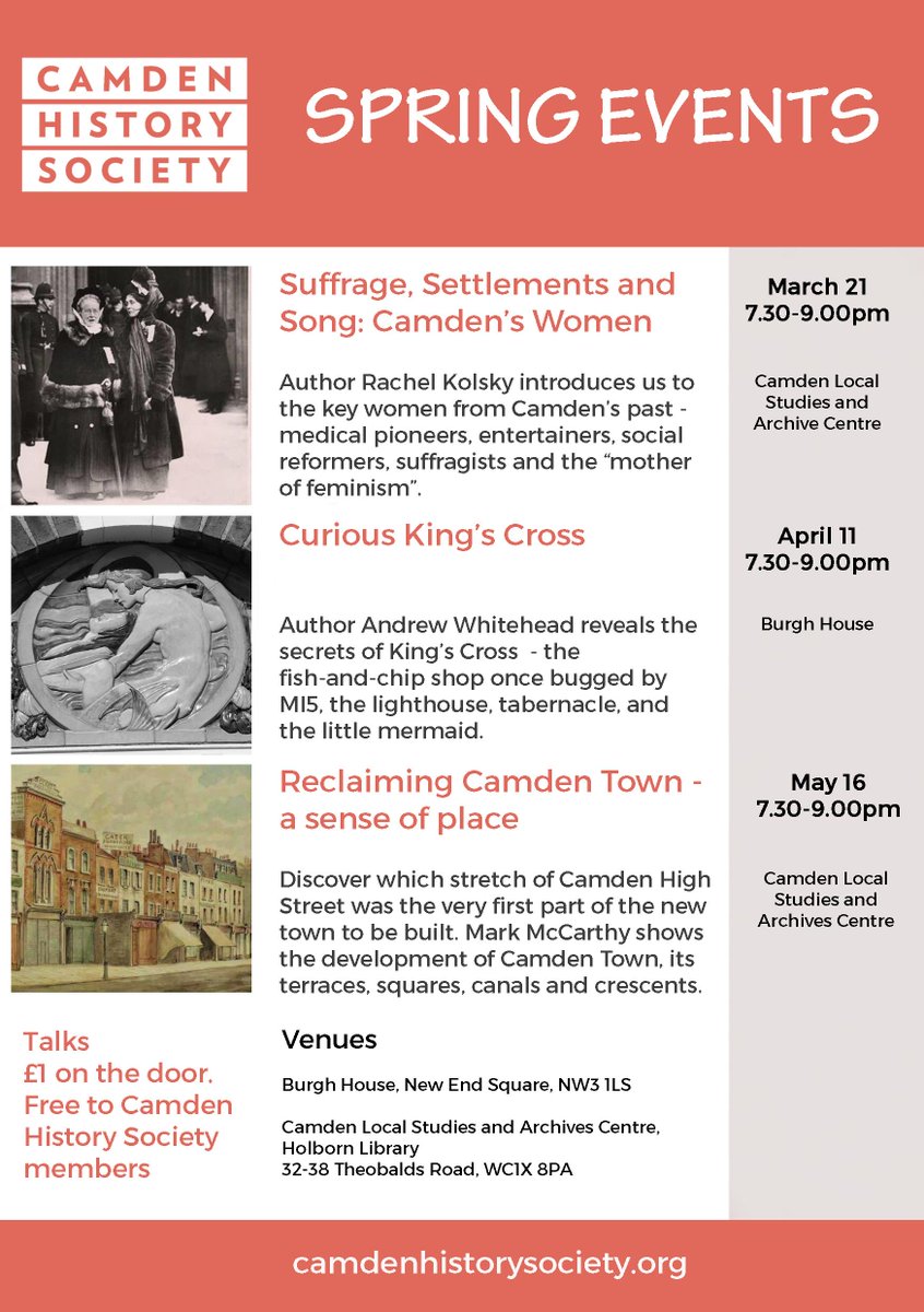 CamdenHistory's tweet photo. This thurs 21 March hear from author Rachel Kolsky about the exceptional women of Camden’s past, from entertainers to medical pioneers. 7.30-9pm at Camden Local Studies Library on Theobalds Rd. Entry £1, free for Camden History Society members. https://t.co/xdHJvm3jNi